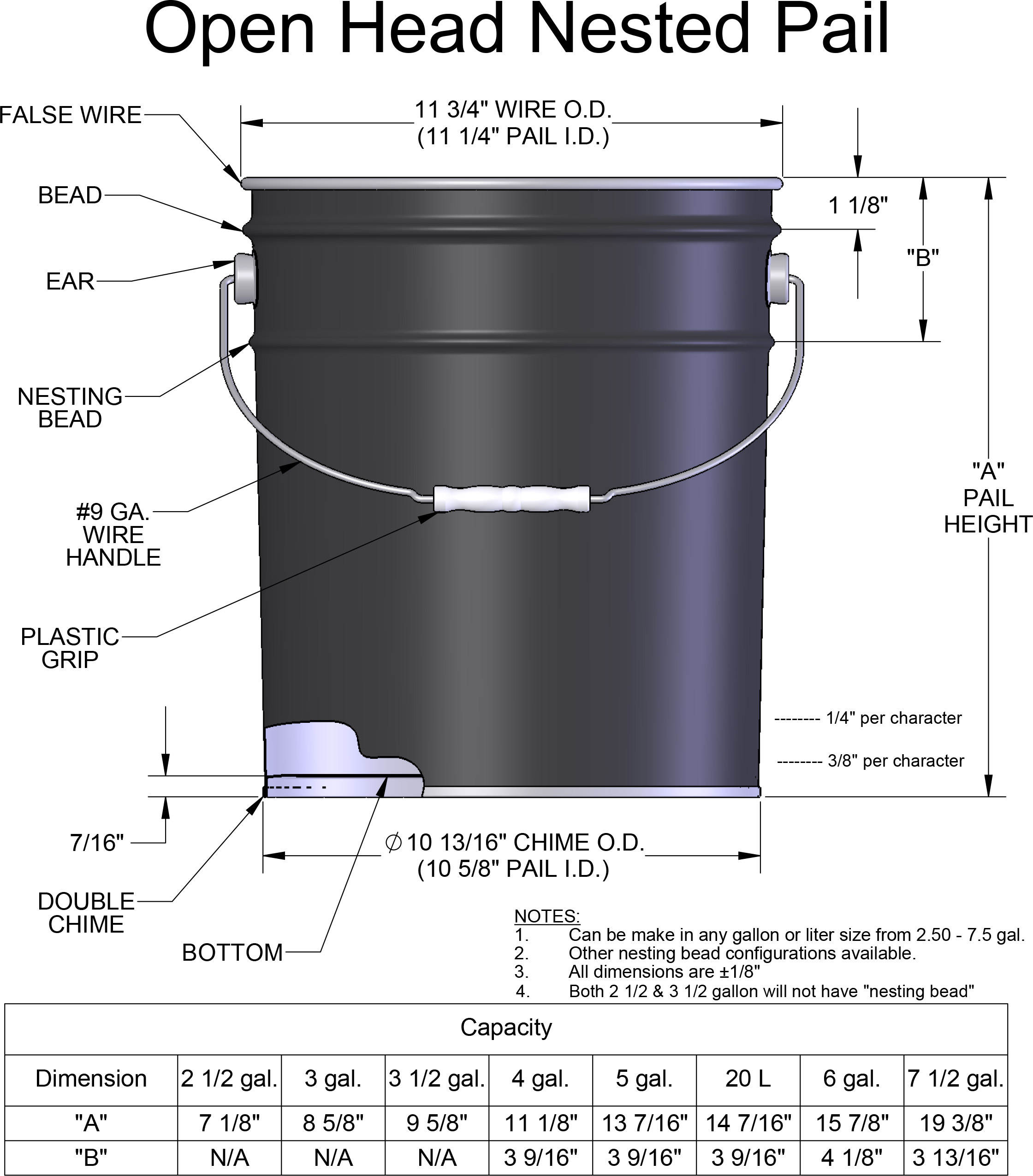 5 gallon bucket height